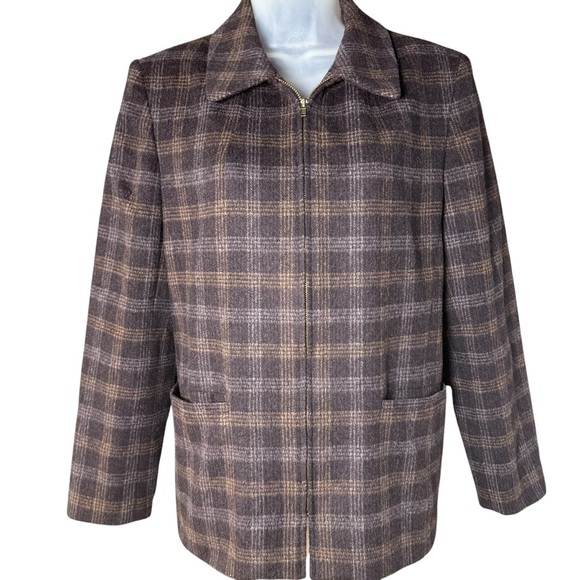 Andrea Viccaro Womens Wool Blend Plaid Zip Front Jacket Y2K Vintage Size 10 - Picture 1 of 7